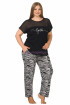 Siyah Renk ve Zebra Desenli LADY-10891 Kadın Kısa Kol Büyük Beden Pijama Takımı 