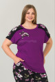 Mor Renk Ve Çiçek Desen Lady-10899 Kadın Kısa Kol Büyük Beden Pijama Takımı