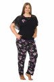 Siyah Renk ve Çiçek Desenli LADY-10900 Kadın Kısa Kol Büyük Beden Pijama Takımı 