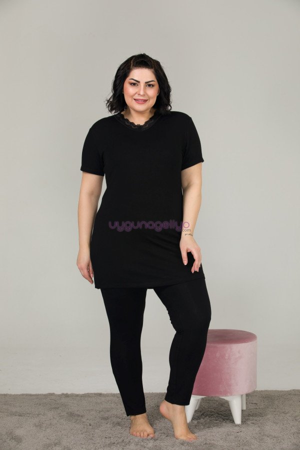 Siyah Renk ve Düz Renk LADY-ST95 Kadın Kısa Kol Büyük Beden Pijama Takımı Siyah Renk ve Düz Renk LADY-ST95 Kadın Kısa Kol Büyük Beden Pijama Takımı, Lady-ST95, Büyük Beden (Battal Boy) Pijama Takımları