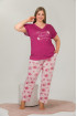 Fuşya Renk Çiçek Desenli Lady 10919 Kadın Kısa Kol Büyük Beden Pijama Takımı
