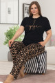 Siyah Renk Leopar Desenli Lady 10850 Kadın Kısa Kol Büyük Beden Pijama Takımı, QS-LADY-10850-2XL, Büyük Beden (Battal Boy) Pijama Takımları, QS-LADY-10850-2XL