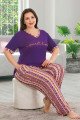 Mor Renk ve Desenli V Yaka Lady 10926 Kadın Kısa Kol Büyük Beden Pijama Takımı Mor Renk ve Desenli V Yaka Lady 10926 Kadın Kısa Kol Büyük Beden Pijama Takımı, UB-LADY10926-2XL, Büyük Beden (Battal Boy) Pijama Takımları, UB-LADY10926-2XL