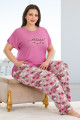 Pembe Renk Çiçek Desenli Lady 10939 Kadın Kısa Kol Büyük Beden Pijama Takımı, UB-LADY10939-2XL, Büyük Beden (Battal Boy) Pijama Takımları, UB-LADY10939-2XL