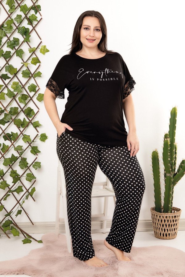 Siyah Beyaz Renk Puantiye Desenli Lady 10959 Kadın Kısa Kol Büyük Beden Pijama Takımı Siyah Beyaz Renk Puantiye Desenli Lady 10959 Kadın Kısa Kol Büyük Beden Pijama Takımı, LADY-10959-2XL, Büyük Beden (Battal Boy) Pijama Takımları, LADY-10959-2XL