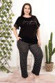 Siyah Beyaz Renk Puantiye Desenli Lady 10959 Kadın Kısa Kol Büyük Beden Pijama Takımı