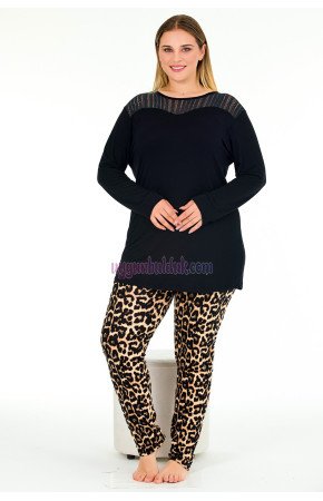 Siyah Renkli Leopar Desenli Uzun Kollu Lady 11387 Kadın Büyük Beden Anne Pijama Takımı, Battal Pijama Siyah Renkli Leopar Desenli Uzun Kollu Lady 11387 Kadın Büyük Beden Anne Pijama Takımı, Battal Pijama