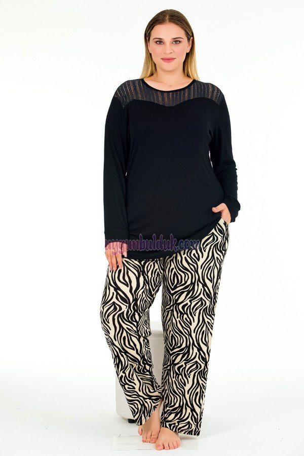 Siyah Renkli Zebra Desenli Uzun Kollu Lady 11388 Kadın Büyük Beden Anne Pijama Takımı, Battal Pijama Siyah Renkli Zebra Desenli Uzun Kollu Lady 11388 Kadın Büyük Beden Anne Pijama Takımı, Battal Pijama