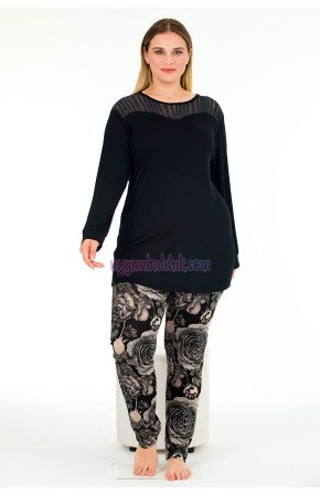 Siyah Renkli Çiçek Desenli Uzun Kollu Lady 11390 Kadın Büyük Beden Anne Pijama Takımı, Battal Pijama Siyah Renkli Çiçek Desenli Uzun Kollu Lady 11390 Kadın Büyük Beden Anne Pijama Takımı, Battal Pijama