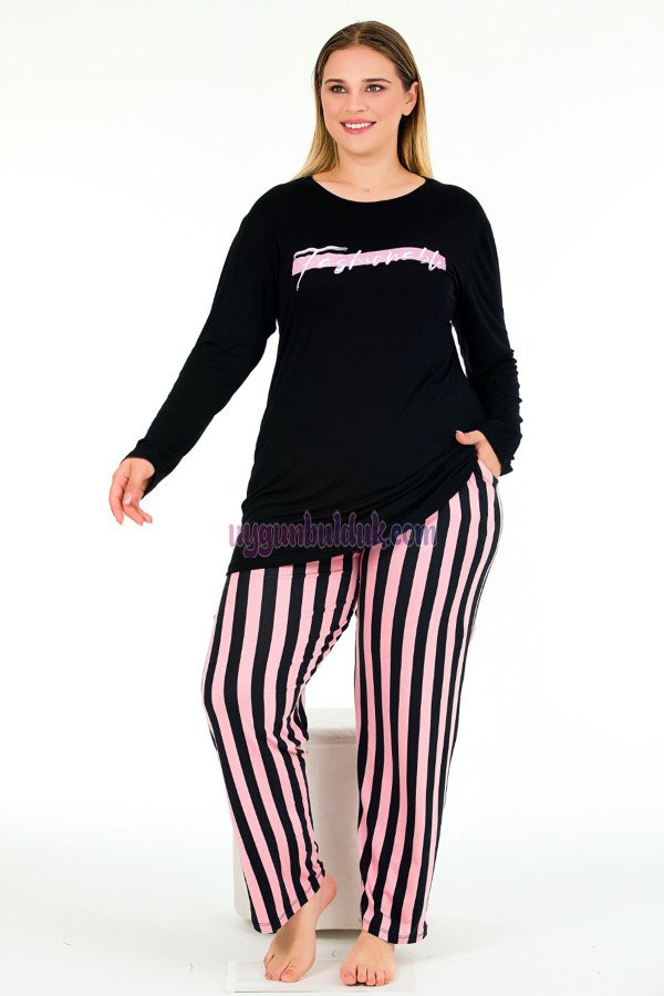 Siyah Renkli Pembe Çizgi Desenli Uzun Kollu Lady 11395 Kadın Büyük Beden Anne Pijama Takımı, Battal Pijama Siyah Renkli Pembe Çizgi Desenli Uzun Kollu Lady 11395 Kadın Büyük Beden Anne Pijama Takımı, Battal Pijama, 8509990005030, Büyük Beden (Battal Boy) Pijama Takımları, 8509990005030