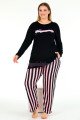 Siyah Renkli Pembe Çizgi Desenli Uzun Kollu Lady 11395 Kadın Büyük Beden Anne Pijama Takımı, Battal Pijama Siyah Renkli Pembe Çizgi Desenli Uzun Kollu Lady 11395 Kadın Büyük Beden Anne Pijama Takımı, Battal Pijama