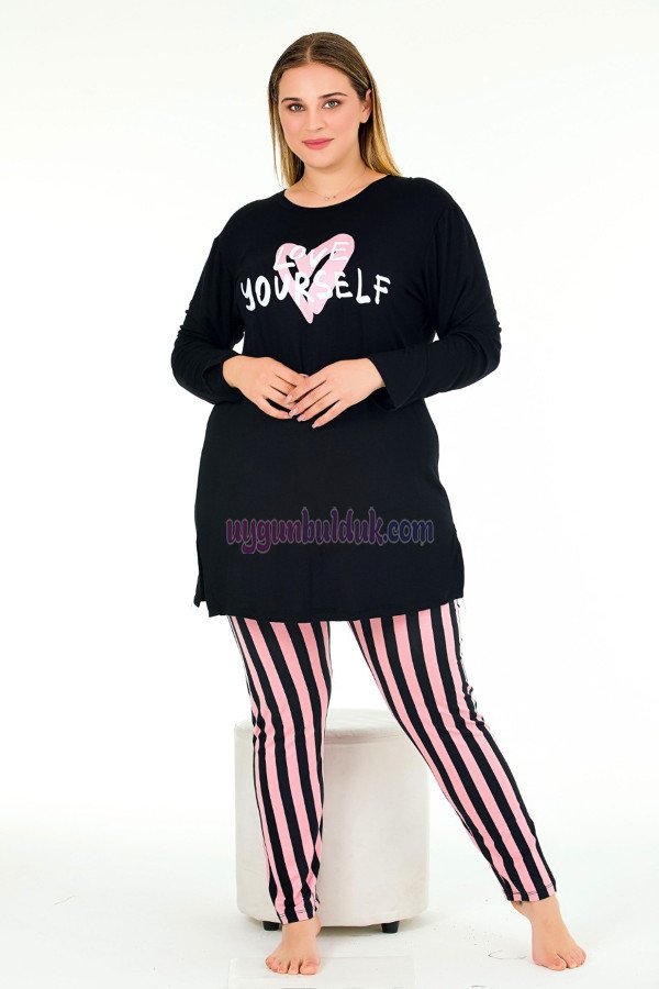 Siyah Renkli Pembe Çizgi Desenli Uzun Kollu Lady 11400 Kadın Büyük Beden Anne Pijama Takımı, Battal Pijama Siyah Renkli Pembe Çizgi Desenli Uzun Kollu Lady 11400 Kadın Büyük Beden Anne Pijama Takımı, Battal Pijama, 8509990005009, Büyük Beden (Battal Boy) Pijama Takımları, 8509990005009