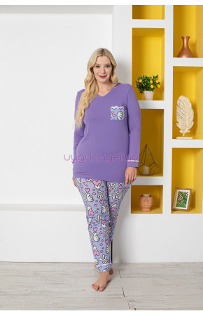 Lila Renk ve Kalp Figürlü79031 Modal Kumaş Teknur Kadın Büyük Beden Anne Pijama Takımı Lila Renk ve Kalp Figürlü79031 Modal Kumaş Teknur Kadın Büyük Beden Anne Pijama Takımı