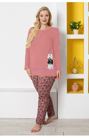 Gül Kurusu Renk ve Kedi Figürlü79063 Modal Kumaş Teknur Kadın Büyük Beden Anne Pijama Takımı Gül Kurusu Renk ve Kedi Figürlü79063 Modal Kumaş Teknur Kadın Büyük Beden Anne Pijama Takımı