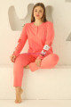 Nar Çiçeği Renk ve Ayıcık Figürlü79086 Modal Kumaş Teknur Kadın Büyük Beden Anne Pijama Takımı, TEKNUR-79086, Teknur Pijama Takımı