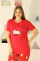 Kırmızı Renk ve Kuzu Desenli 79501 Modal Kısa Kol Teknur Kadın Büyük Beden Anne Pijama Takımı-Teknur