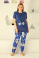 Lacivert Renk ve Papatya Desenli 79507 Modal Kumaş Teknur Kadın Büyük Beden Anne Pijama Takımı 