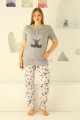 Gri Renk ve Geyik Desenli 79508 Modal Kumaş Teknur Kadın Büyük Beden Anne Pijama Takımı 