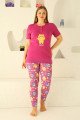 Fuşya Renk ve Desenli 79510 Modal Kumaş Teknur Kadın Büyük Beden Anne Pijama Takımı 