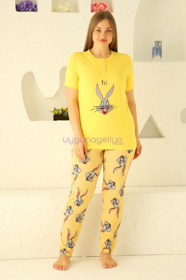 Sarı Renk ve Tavşan Desenli 79511 Modal Kumaş Teknur Kadın Büyük Beden Anne Pijama Takımı Sarı Renk ve Tavşan Desenli 79511 Modal Kumaş Teknur Kadın Büyük Beden Anne Pijama Takımı, ELİT0079511, Teknur Pijama Takımı