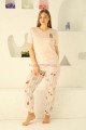 Krem Renk ve Çizgi Desenli 79512 Modal Kumaş Teknur Kadın Büyük Beden Anne Pijama Takımı 