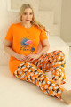Sarı Renk ve Flamingo Desenli 79520 Modal Kumaş Teknur Kadın Büyük Beden Anne Pijama Takımı-Teknur