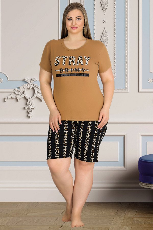 Sarı Renk ve Leopar Desenli Lady 10346 Büyük Beden Battal Boy Şortlu Pijama Takım Sarı Renk ve Leopar Desenli Lady 10346 Büyük Beden Battal Boy Şortlu Pijama Takım, Lady-10346, Lady Pijama Takımı