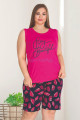 Lacivert - Fuşya Renk ve Desenli Lady 10348 Büyük Beden Battal Boy Şortlu Pijama Takım-Lady