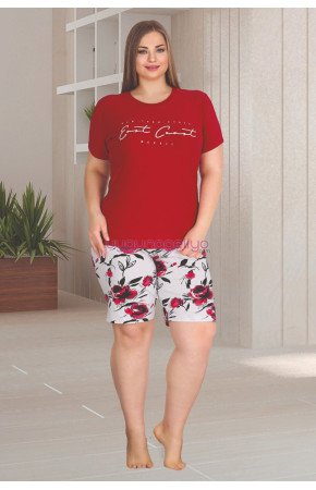 Bordo Renk ve Çiçek Desenli Lady 10352 Büyük Beden Battal Boy Şortlu Pijama Takım Bordo Renk ve Çiçek Desenli Lady 10352 Büyük Beden Battal Boy Şortlu Pijama Takım