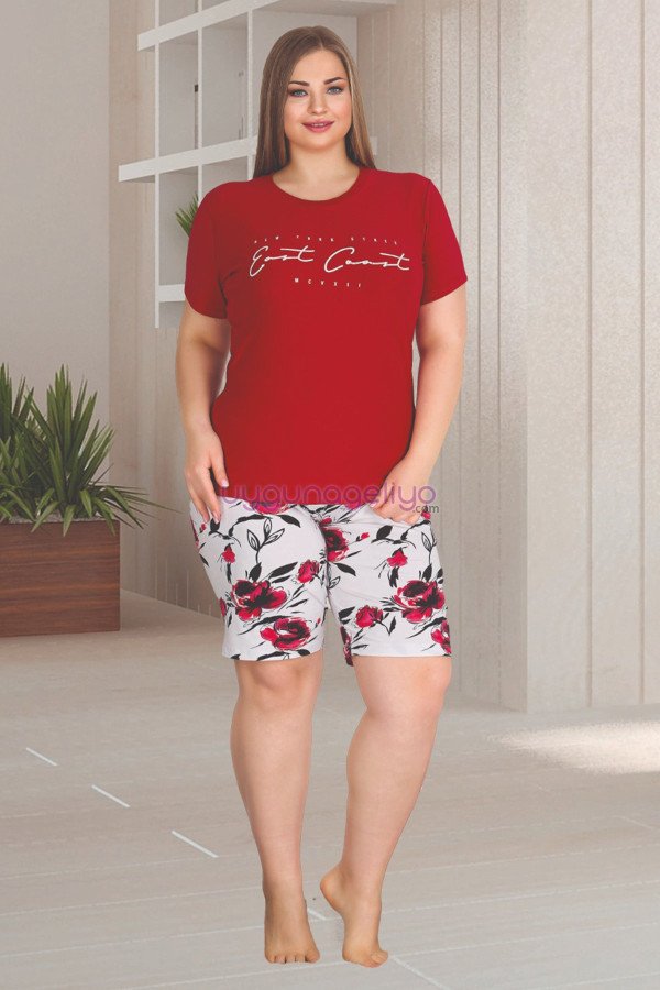 Bordo Renk ve Çiçek Desenli Lady 10352 Büyük Beden Battal Boy Şortlu Pijama Takım Bordo Renk ve Çiçek Desenli Lady 10352 Büyük Beden Battal Boy Şortlu Pijama Takım, Lady-10352, Lady Pijama Takımı