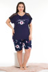Lacivert Renk ve Desenli Lady 10389 Büyük Beden Battal Boy Şortlu Pijama Takım