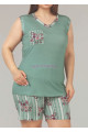 Yeşil Renk ve Çiçek Desenli Lady 10361 Büyük Beden Battal Boy Şortlu Pijama Takım-Lady