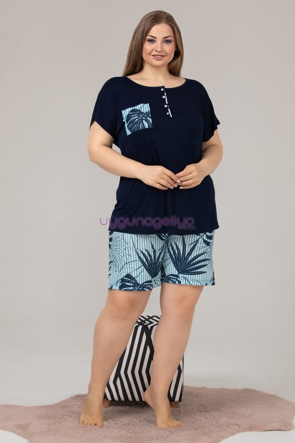 Mavi - Lacivert Renk ve Tropikal Desenli Lady 10365 Büyük Beden Battal Boy Şortlu Pijama Takım Mavi - Lacivert Renk ve Tropikal Desenli Lady 10365 Büyük Beden Battal Boy Şortlu Pijama Takım, ELİT0010365-2XL, Lady Pijama Takımı, ELİT0010365-2XL