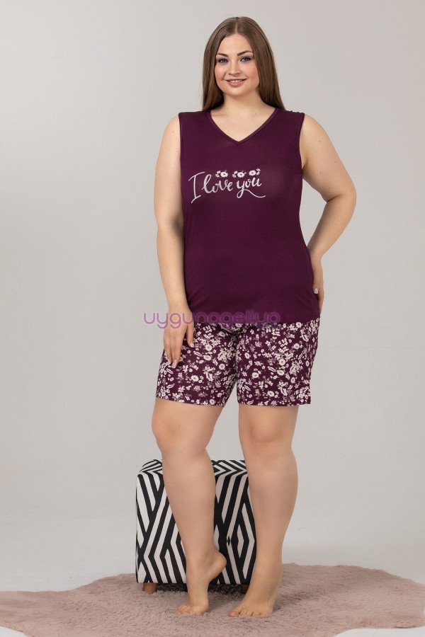 Mürdüm Renk ve Çiçek Desenli Lady 10366 Büyük Beden Battal Boy Şortlu Pijama Takım Mürdüm Renk ve Çiçek Desenli Lady 10366 Büyük Beden Battal Boy Şortlu Pijama Takım, ELİT0010366-2XL, Lady Pijama Takımı, ELİT0010366-2XL
