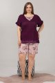 Mürdüm Renk ve Çizgili Desenli Lady 10368 Büyük Beden Battal Boy Şortlu Pijama Takım Mürdüm Renk ve Çizgili Desenli Lady 10368 Büyük Beden Battal Boy Şortlu Pijama Takım