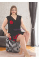 Siyah Renk ve Kırmızı Çiçek Desenli Lady 10371 Büyük Beden Battal Boy Şortlu Pijama Takım, ELİT0010371-2XL, Lady Pijama Takımı, ELİT0010371-2XL