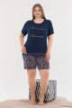 Lacivert Renk ve Puantiye Desenli Lady 10373 Büyük Beden Battal Boy Şortlu Pijama Takım