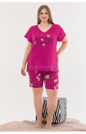 Fuşya Renk ve Çiçek Desenli Lady 10377 Büyük Beden Battal Boy Şortlu Pijama Takım Fuşya Renk ve Çiçek Desenli Lady 10377 Büyük Beden Battal Boy Şortlu Pijama Takım