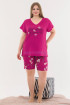 Fuşya Renk ve Çiçek Desenli Lady 10377 Büyük Beden Battal Boy Şortlu Pijama Takım