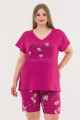 Fuşya Renk ve Çiçek Desenli Lady 10377 Büyük Beden Battal Boy Şortlu Pijama Takım, ELİT0010377-2XL, Lady Pijama Takımı, ELİT0010377-2XL