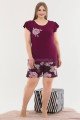 Müdüm Renk ve Çiçek Desenli Lady 10379 Büyük Beden Battal Boy Şortlu Pijama Takım