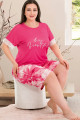 Pembe Renk ve Çiçek Desenli Lady 10396 Büyük Beden Battal Boy Şortlu Pijama Takım, LADY-10396-2XL, Lady Pijama Takımı, LADY-10396-2XL