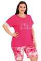 Pembe Renk ve Çiçek Desenli Lady 10396 Büyük Beden Battal Boy Şortlu Pijama Takım