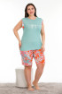 Turkuaz Renk ve Çiçek Desenli Lady 10397 Büyük Beden Battal Boy Şortlu Pijama Takım