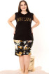 Siyah Renk ve Çiçek Desenli Lady 10397 Büyük Beden Battal Boy Şortlu Pijama Takım