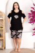 Siyah Renk ve Çiçek Desenli Lady 10401 Büyük Beden Battal Boy Şortlu Pijama Takım