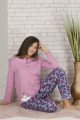 Kadın Lila Renkli Teknur 70062 Modal Kumaş Uzun Kol Pijama Takımı