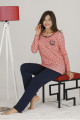 Kadın Pembe - Lacivert Renkli Teknur 70302 Modal Kumaş Uzun Kol Pijama Takımı, Teknur-70302, Kısa Kollu Pijama Takımları