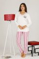 Kadın Beyaz Renkli Teknur 70319 Modal Kumaş Uzun Kol Pijama Takımı