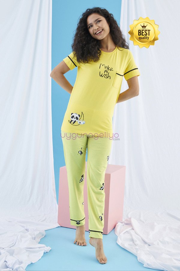 Kısa Kol, Sarı Renkli ve Desenli Teknur 74002 Yazlık Kadın Pijama Takımı Kısa Kol, Sarı Renkli ve Desenli Teknur 74002 Yazlık Kadın Pijama Takımı, Teknur-74002, Kısa Kollu Pijama Takımları